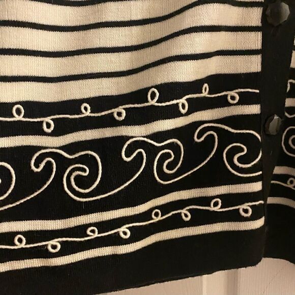Rafael Cream Navy V-Neck Striped Cardigan Sweater Size L - Picture 3 of 8